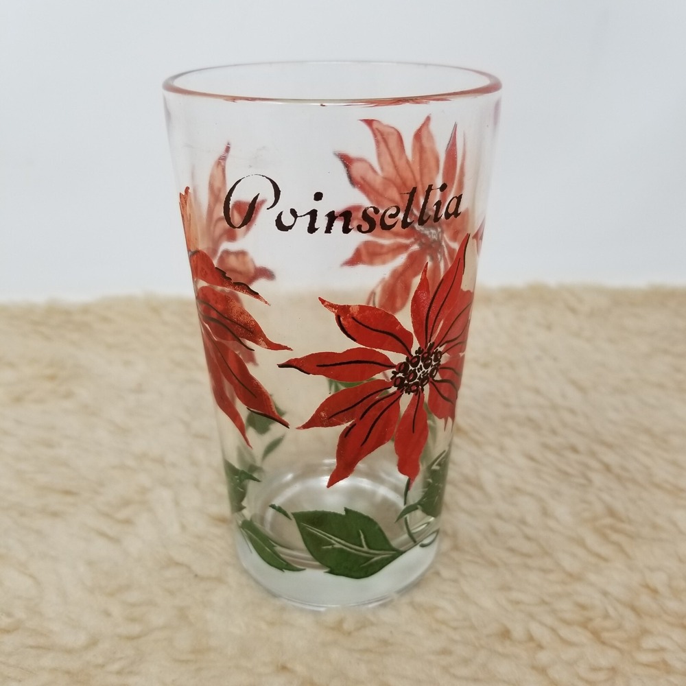 VTG MCM‎ Boscul Peanut Butter 5" Poinsettia Tumbler Glass